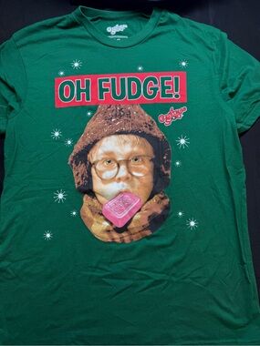 'Oh Fudge!' Green Holiday Graphic T-Shirt (L)